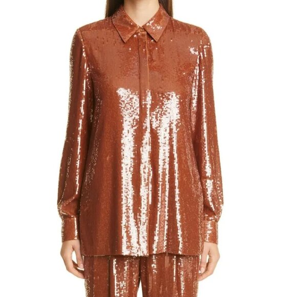 LAFAYETTE 148 NEW YORK Ruxton Sequins Button Down Shirt Size Medium - Picture 2 of 6